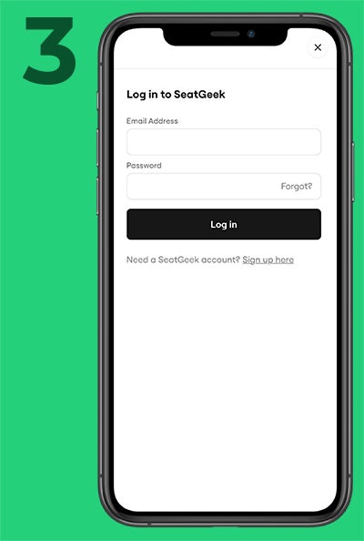 3. Phone with webpage opened to SeatGeek login